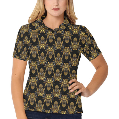 Steampunk Gold Owl Design Themed Print Women's Polo Shirt