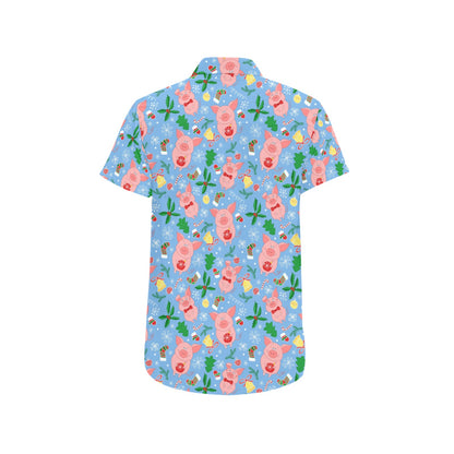 Pig Print Design LKS404 Men Short Sleeve Button Up Shirt