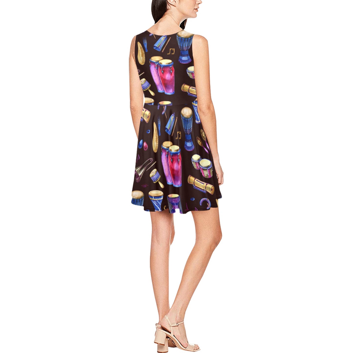 Percussion Neon Pattern Print Design 04 Sleeveless Dress