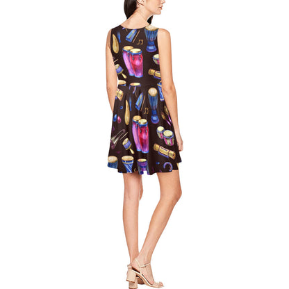 Percussion Neon Pattern Print Design 04 Sleeveless Dress