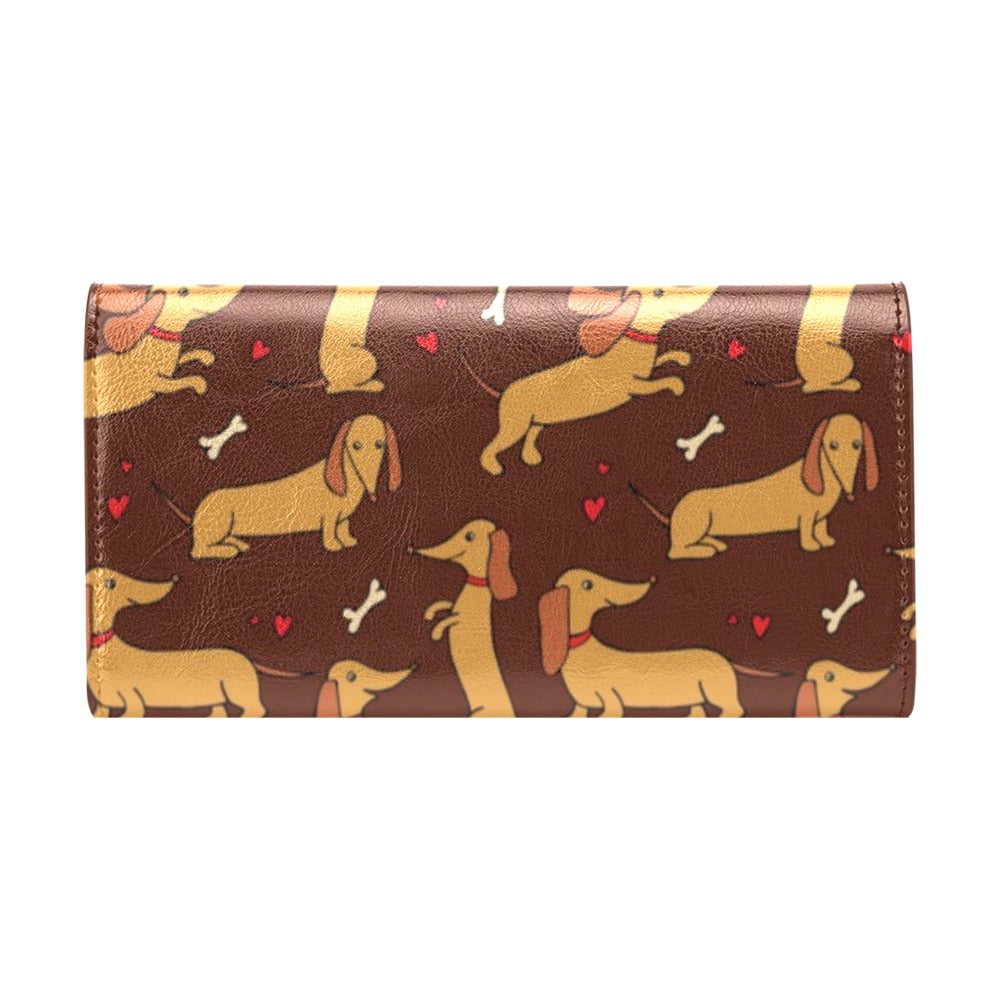 Dachshund Happy Print Pattern Women's Trifold Wallet