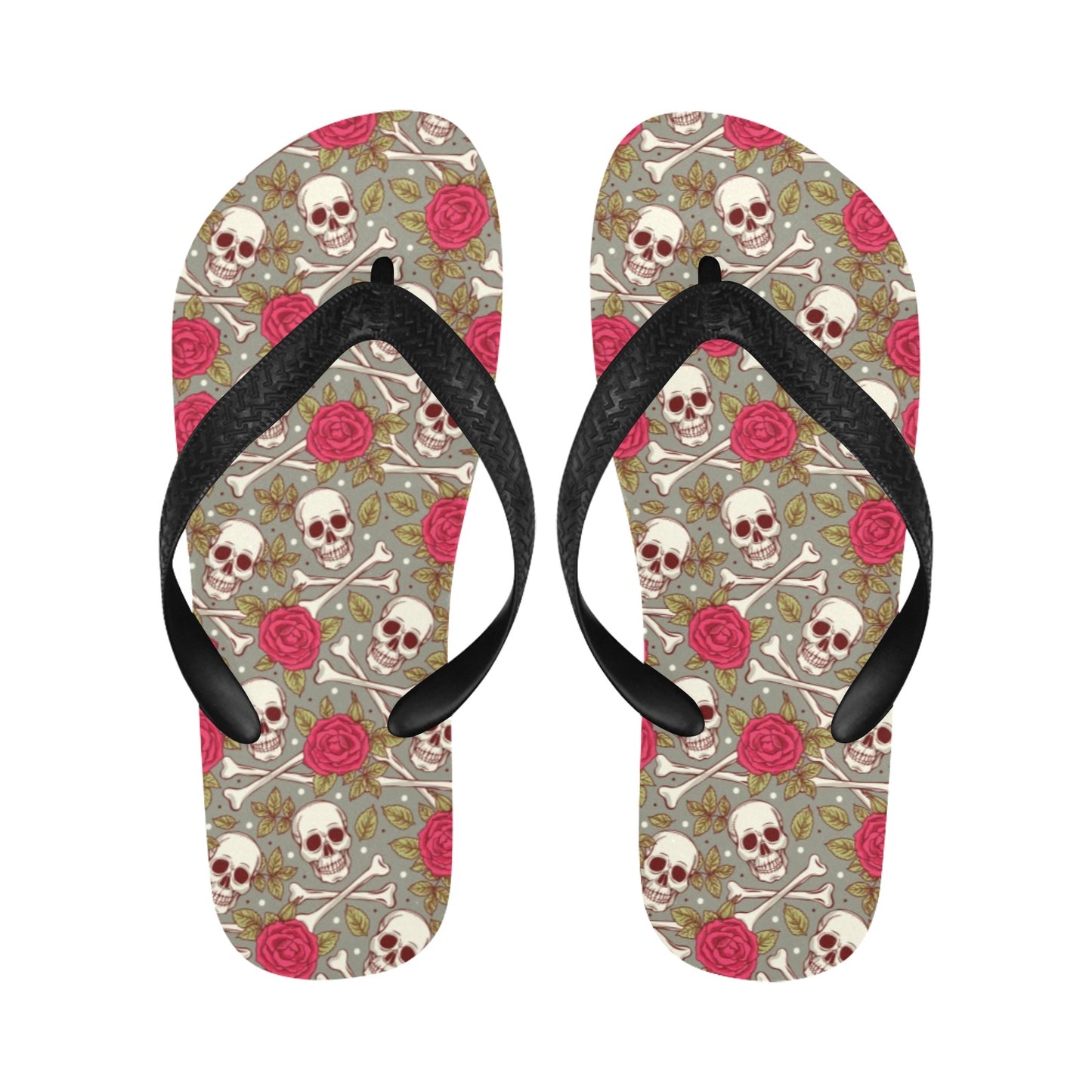 Skull Bone Rose Print Design LKS303 Flip Flops