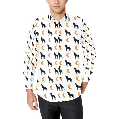 Wolf Moon Print Design LKS302 Men's Long Sleeve Dress Shirt