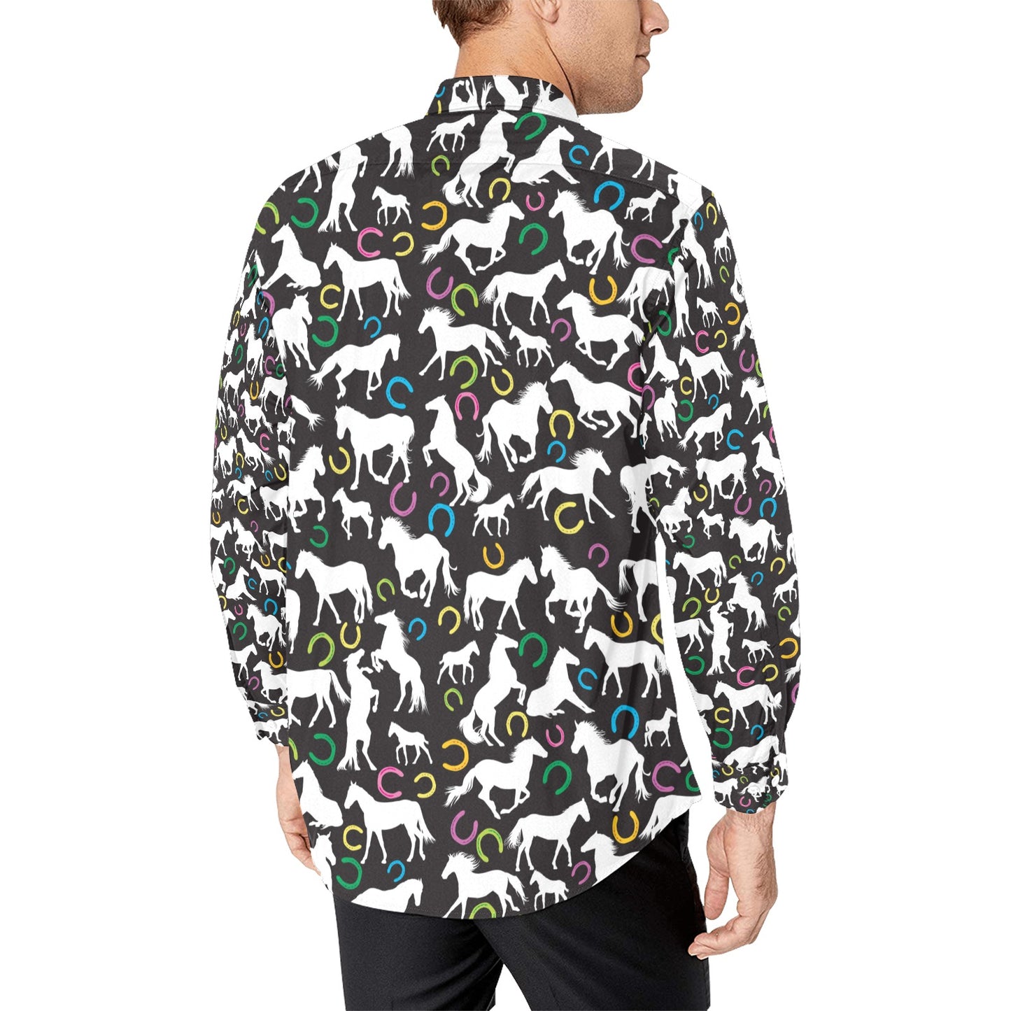 Horse Hoof Colorful Print Design LKS301 Men's Long Sleeve Dress Shirt