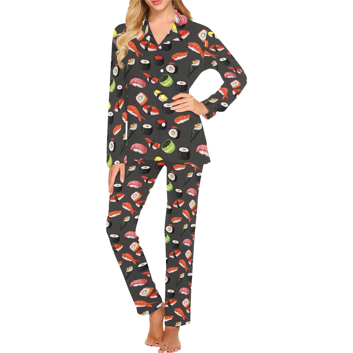 Sushi Design Print Women's Long Pajama Set