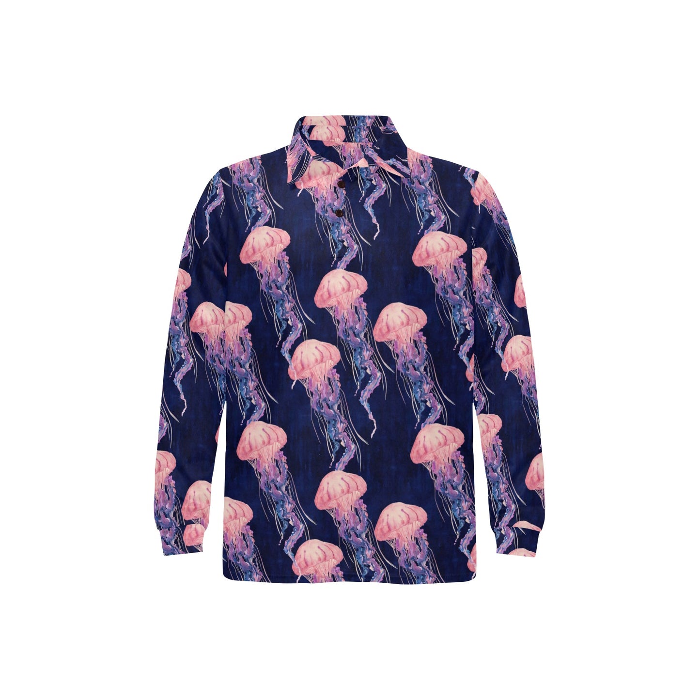 Jellyfish Pattern Print Design 03 Long Sleeve Polo Shirt For Men's