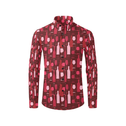 Wine Print Design LKS304 Men's Long Sleeve Dress Shirt
