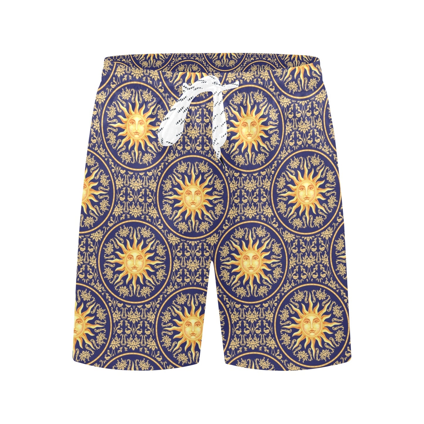 Celestial Gold Sun Face Men's Swim Trunks Beach Shorts