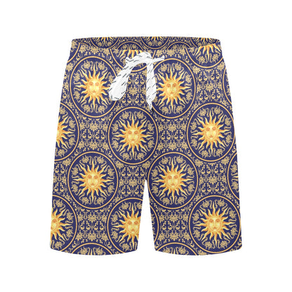 Celestial Gold Sun Face Men's Swim Trunks Beach Shorts