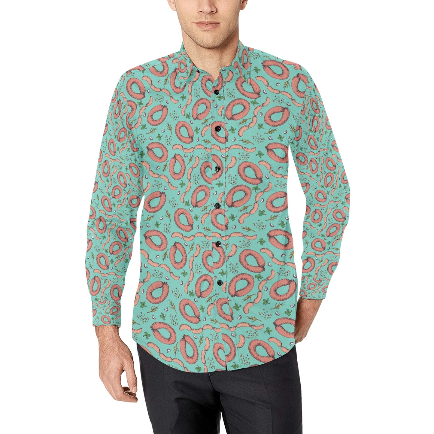 Sausage Print Design LKS303 Men's Long Sleeve Dress Shirt