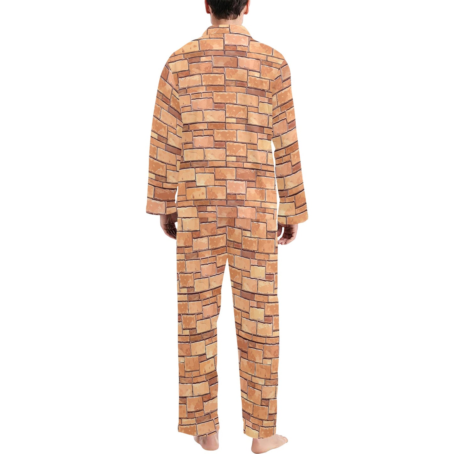 Brick Pattern Print Design 01 Men's Long Pajama Set