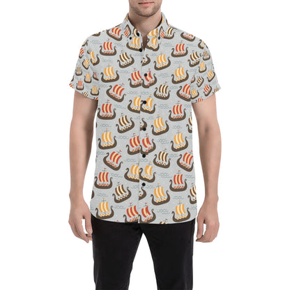 Vikings Print Design LKS308 Men Short Sleeve Button Up Shirt