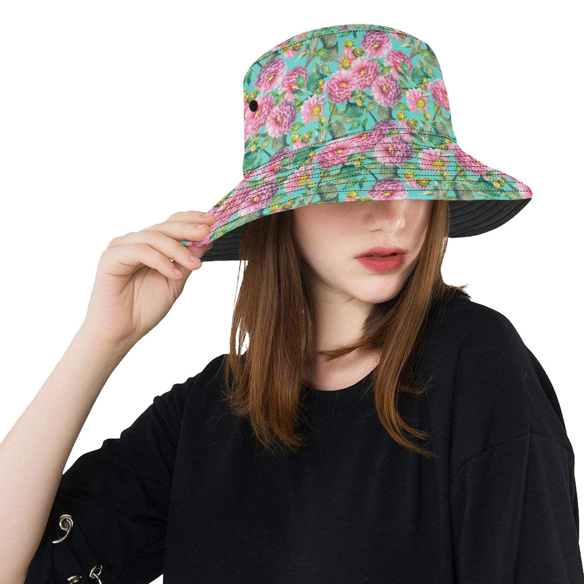Dahlia Pattern Print Design DH07 Unisex Bucket Hat