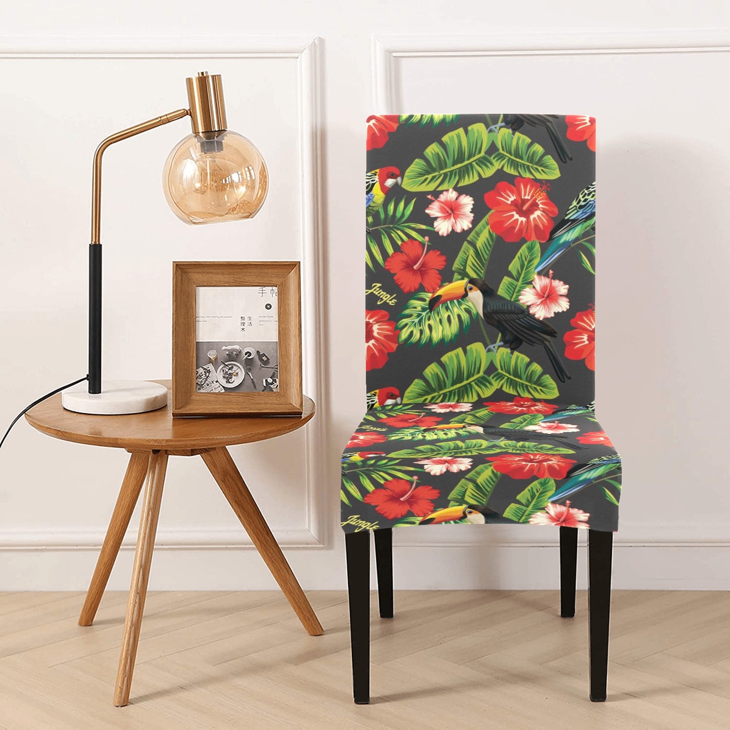 Hibiscus Red With Parrotprint Design LKS303 Dining Chair Slipcover