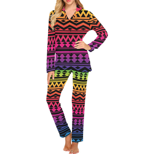 Rainbow Tribal Pattern Print Design A02 Women's Long Pajama Set