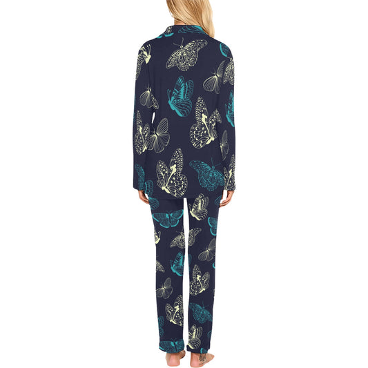 Monarch Butterfly Pattern Print Design 01 Women's Long Pajama Set