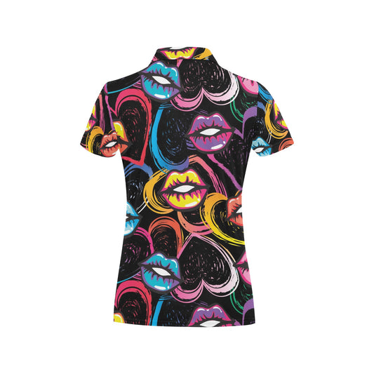 Pop Art Lip Pattern Print Design A03 Women's Polo Shirt