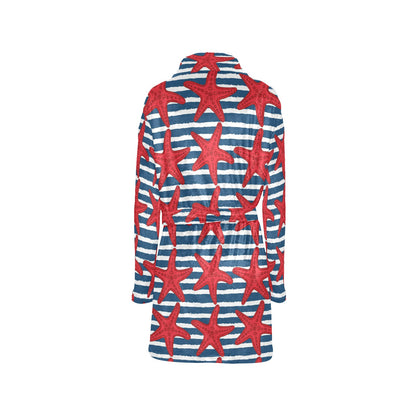 Starfish Red Pattern Print Design 02 Women's Fleece Robe