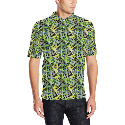 Soccer Ball Themed Print Pattern Men Polo Shirt