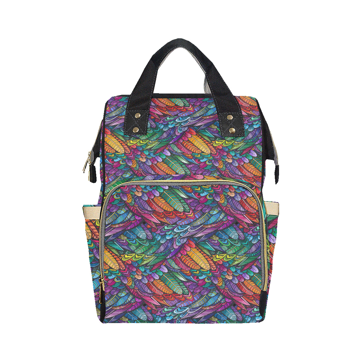 Feather Multicolor Design Print Diaper Bag Backpack