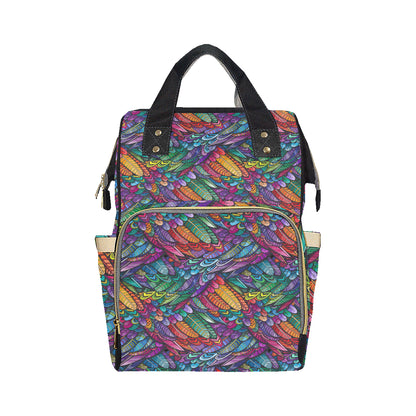Feather Multicolor Design Print Diaper Bag Backpack