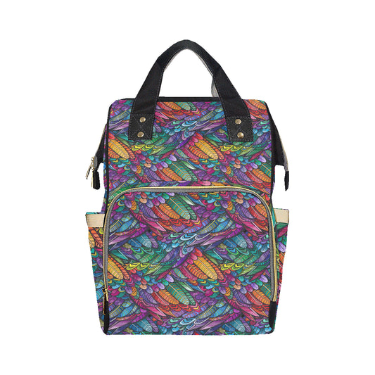 Feather Multicolor Design Print Diaper Bag Backpack
