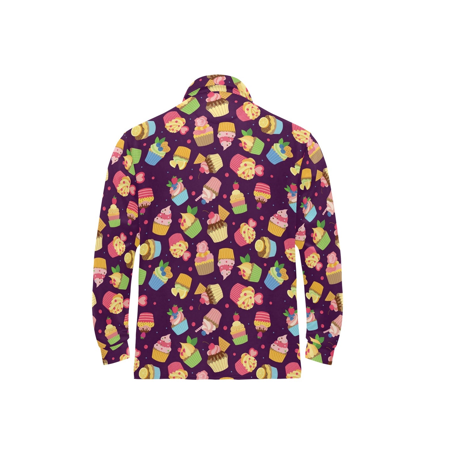 Cupcake Pattern Print Design 05 Long Sleeve Polo Shirt For Men's