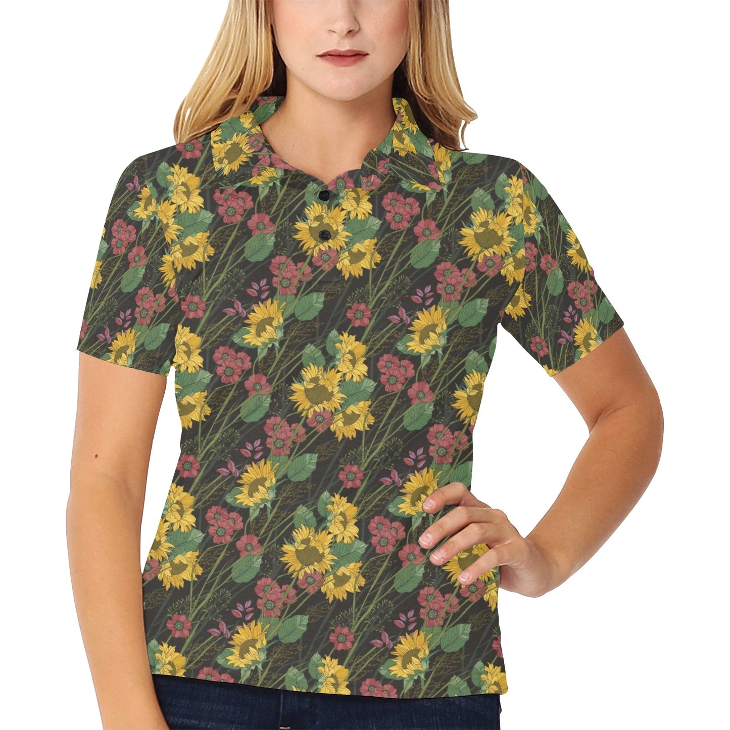 Sunflower Print Design LKS303 Women's Polo Shirt