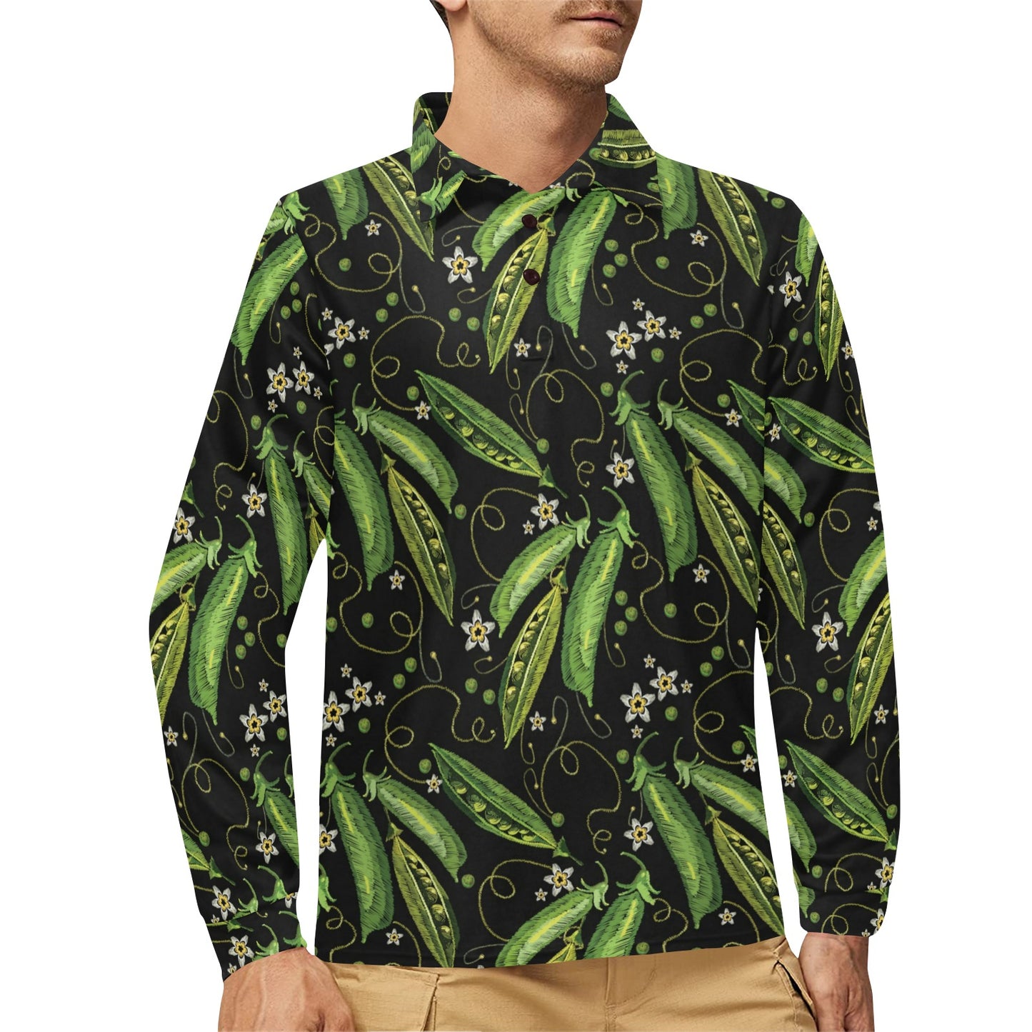 Peas Pattern Print Design A02 Long Sleeve Polo Shirt For Men's