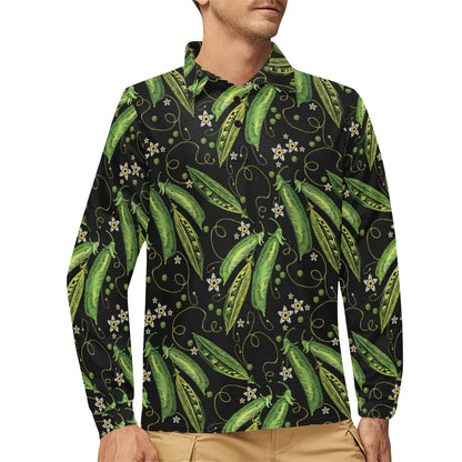 Peas Pattern Print Design A02 Long Sleeve Polo Shirt For Men's