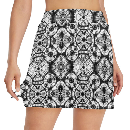 Tie Dye Black White Design Print 17" Golf & Pickleball Skort with Pockets
