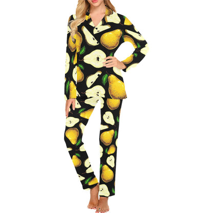 Pear Pattern Print Design PE01 Women's Long Pajama Set