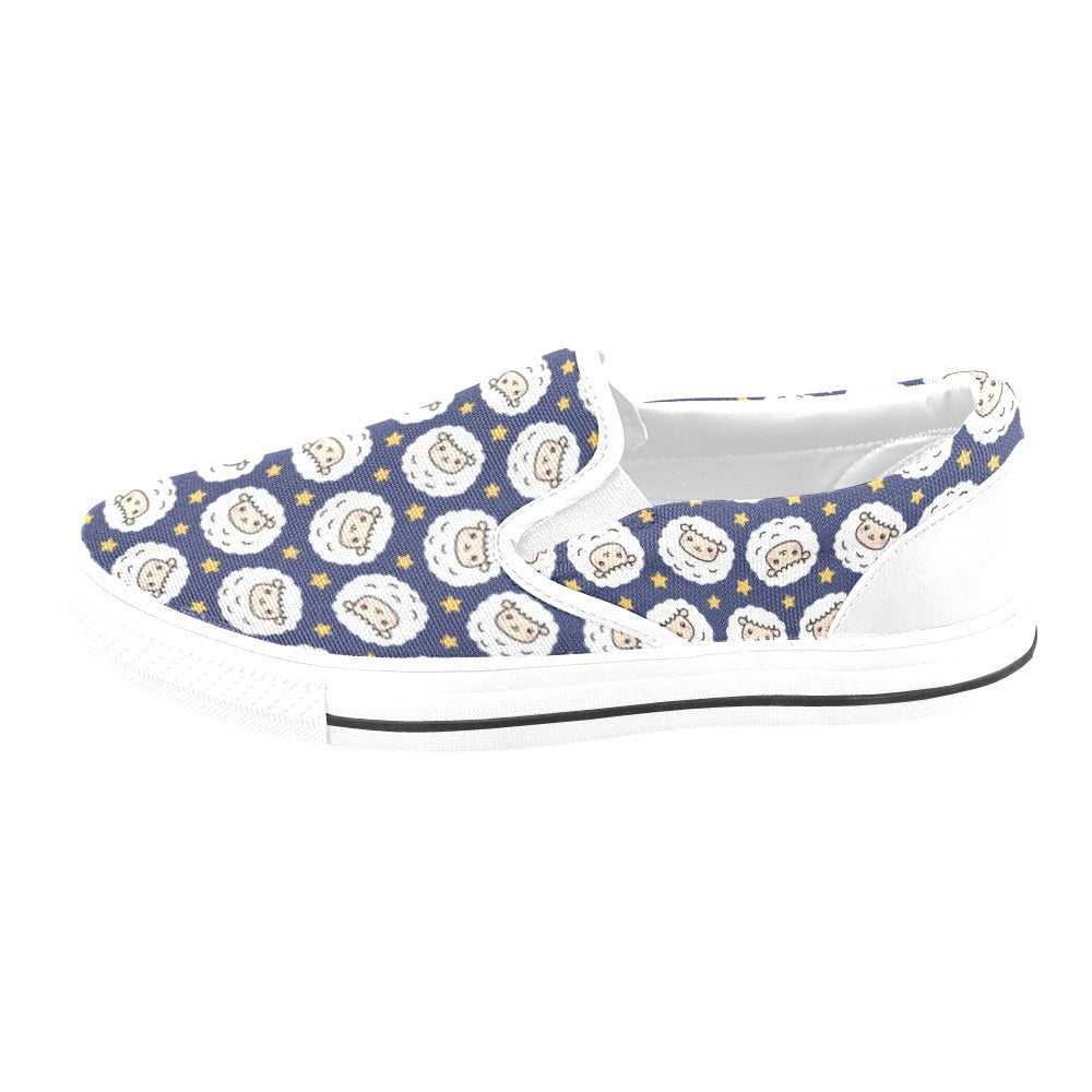 Sheep Print Design LKS402 White Slip Ons Canvas Women's Shoes