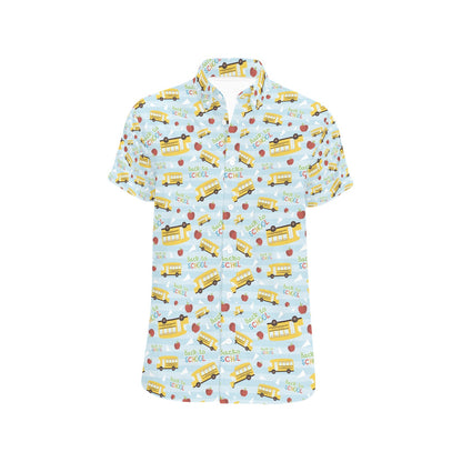 School Bus Back To School Print Design LKS303 Men Short Sleeve Button Up Shirt