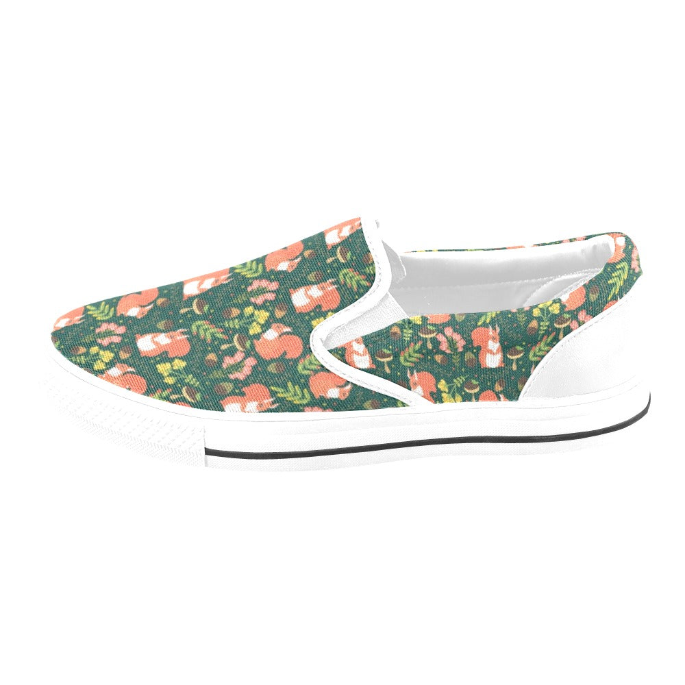 Squirrel Print Design LKS302 White Slip Ons Canvas Women's Shoes