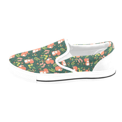 Squirrel Print Design LKS302 White Slip Ons Canvas Women's Shoes