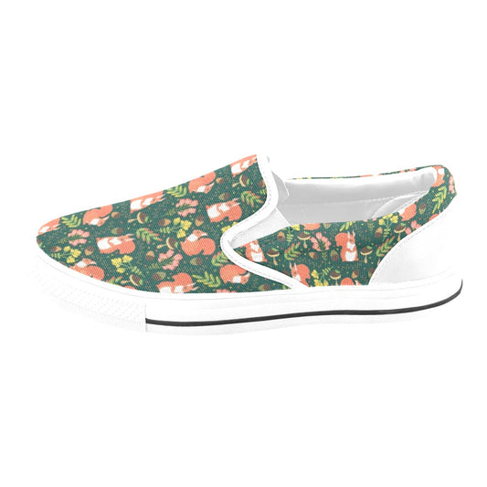 Squirrel Print Design LKS302 White Slip Ons Canvas Women's Shoes