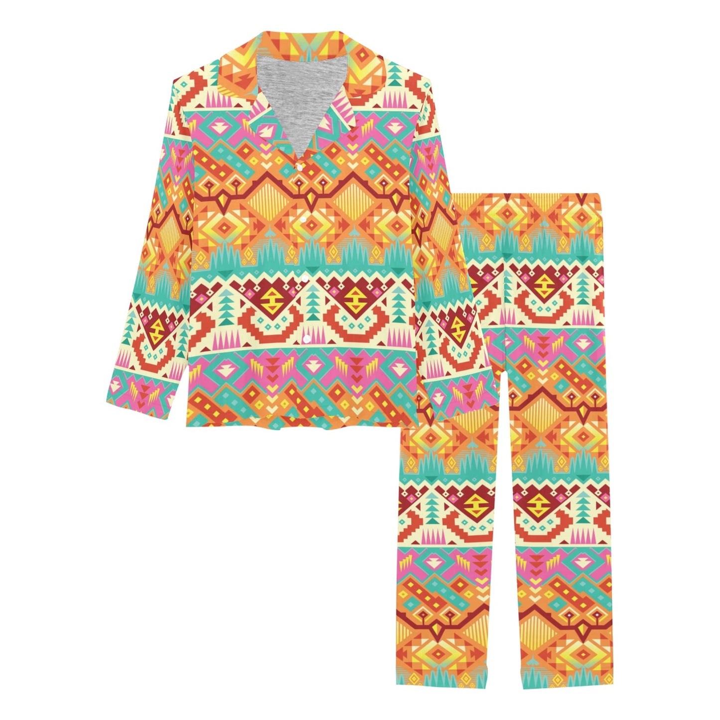 Aztec Pattern Print Design 03 Women's Long Pajama Set