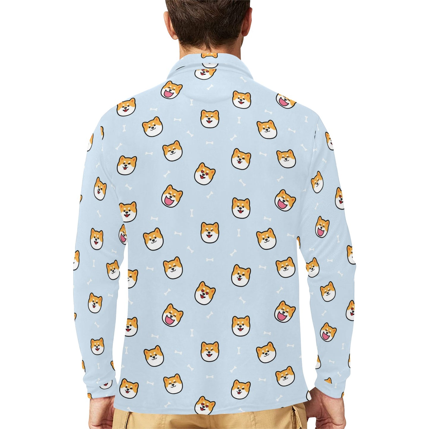 Shiba Inu Print Design LKS3012 Long Sleeve Polo Shirt For Men's