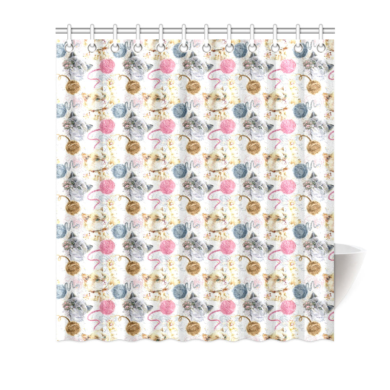 Cat Playing Yarn Pattern Print Design 07 Shower Curtain