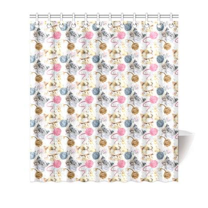Cat Playing Yarn Pattern Print Design 07 Shower Curtain
