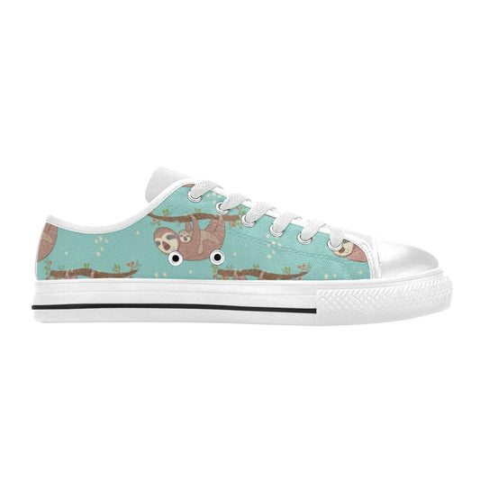 Sloth Print Design LKS302 Women's White Low Top Shoes