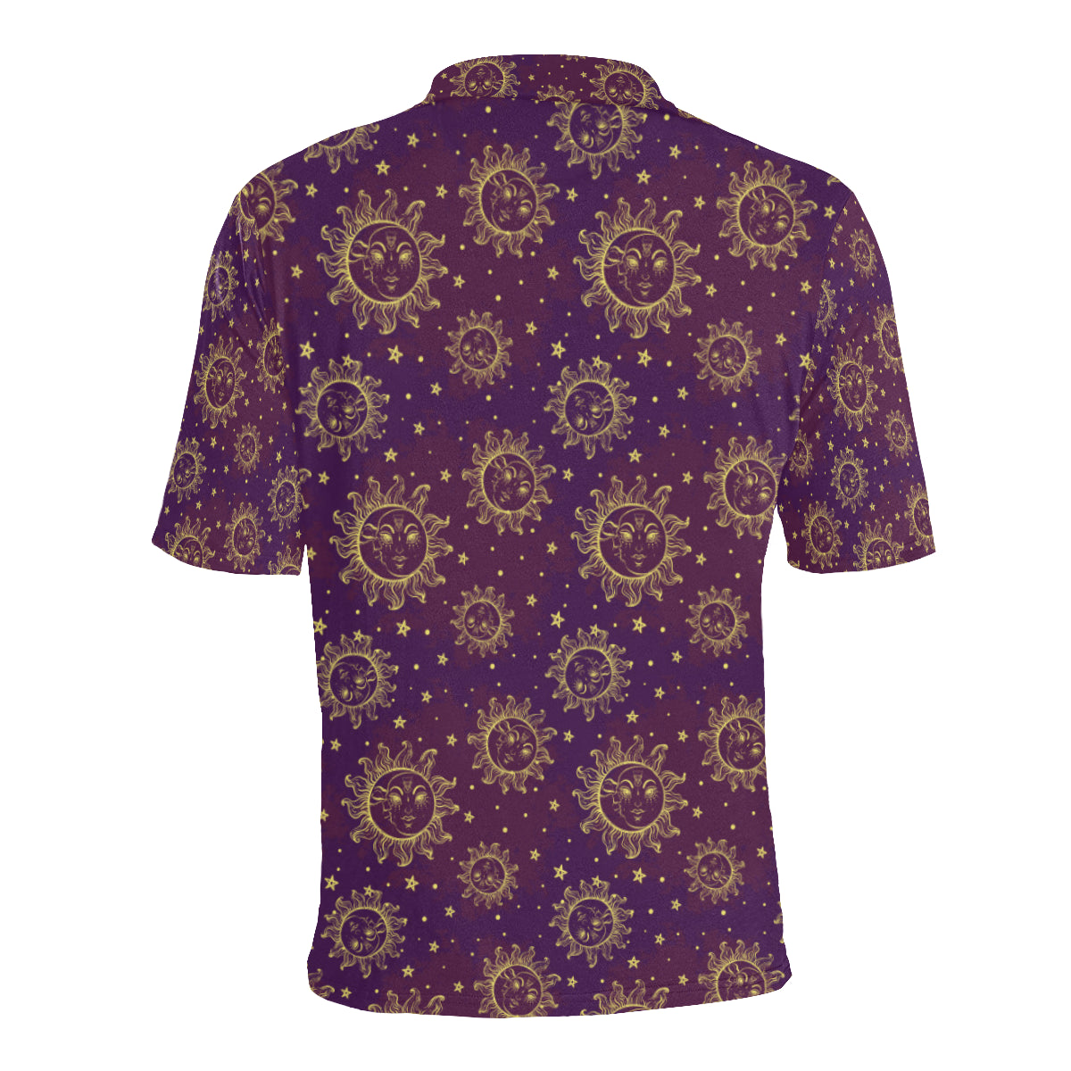Sun Moon Star Design Themed Print Men Polo Shirt