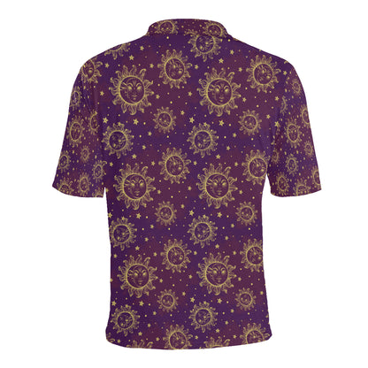 Sun Moon Star Design Themed Print Men Polo Shirt