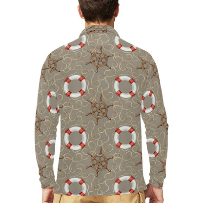Nautical Pattern Print Design A02 Long Sleeve Polo Shirt For Men's