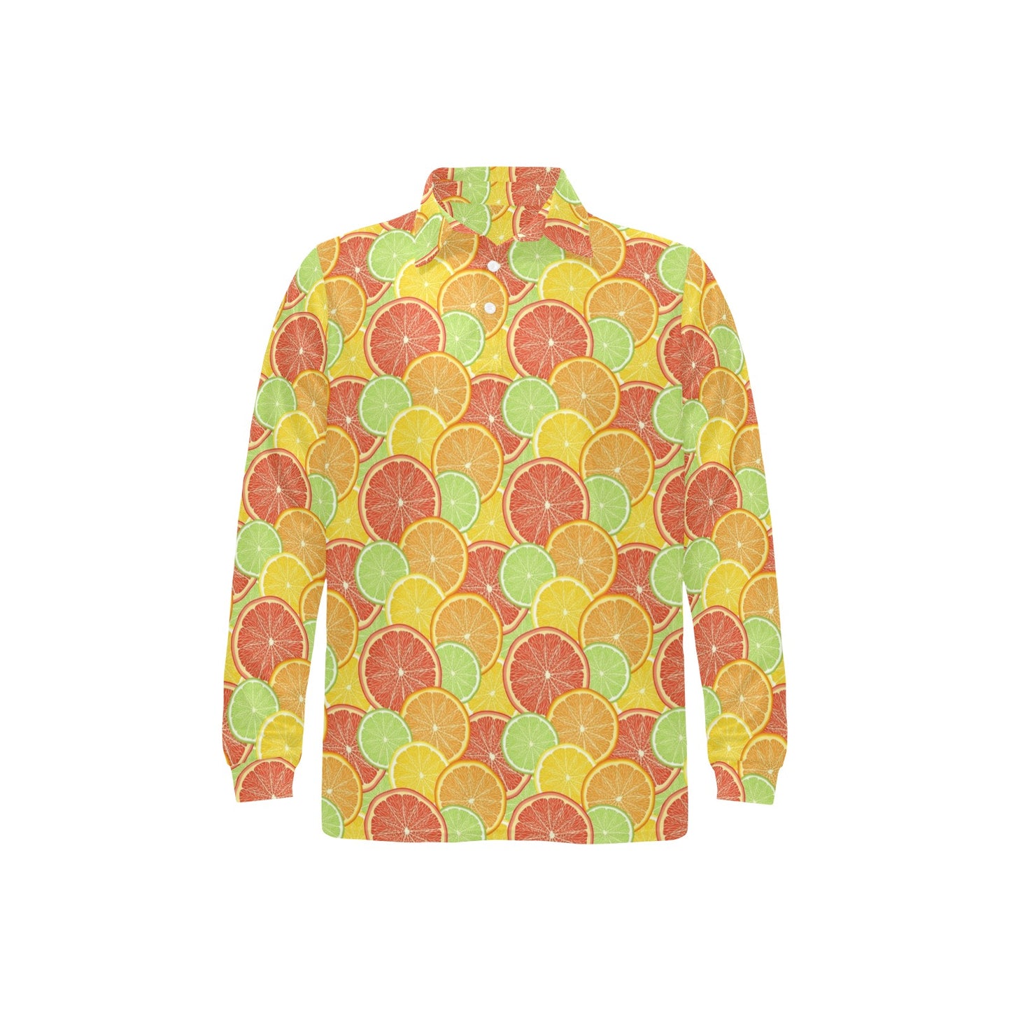 Grapefruit Pattern Print Design GF01 Long Sleeve Polo Shirt For Men's
