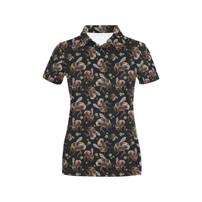 Bee Pattern Print Design 04 Women's Polo Shirt