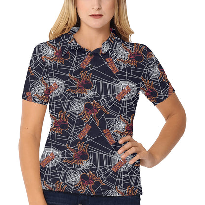Tarantula Spiderwebs Pattern Print Design 01 Women's Polo Shirt