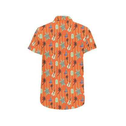Ukulele Print Design LKS402 Men Short Sleeve Button Up Shirt