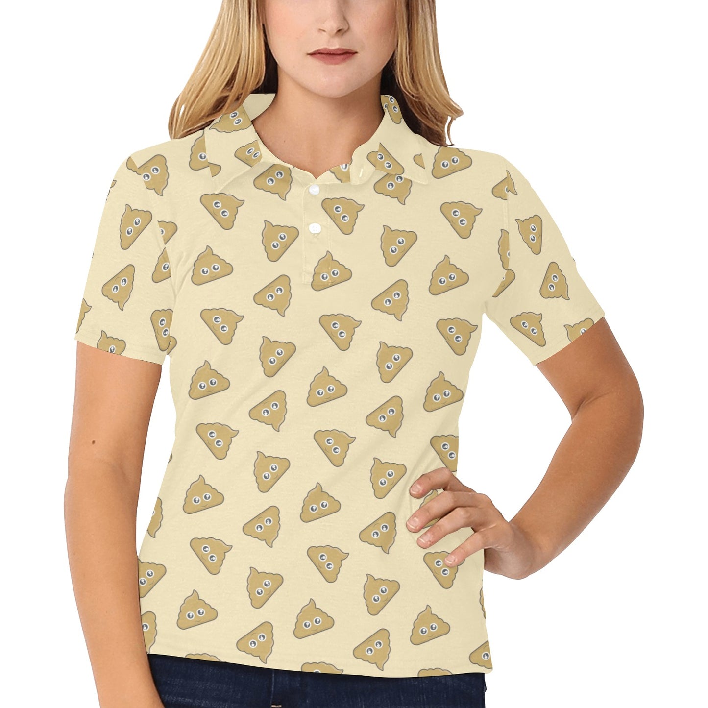 Poop Emoji Pattern Print Design A02 Women's Polo Shirt